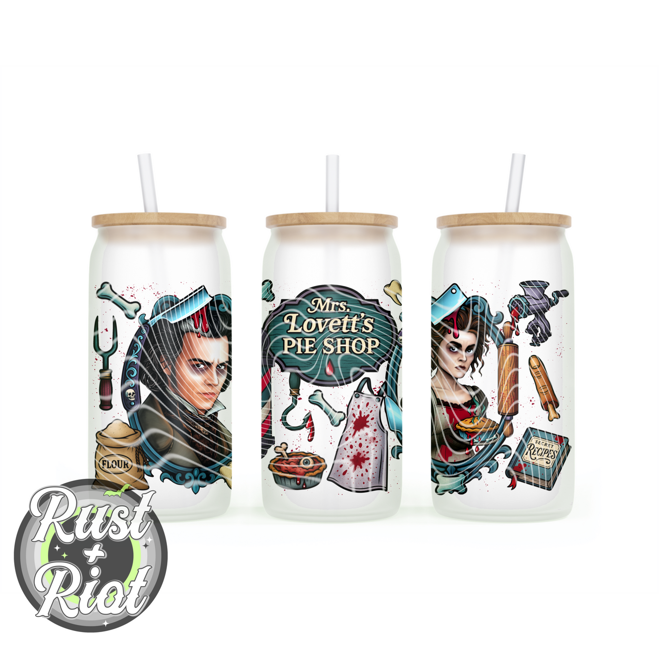 Grindhouse Gourmet Glass Can Wrap | Horror Butcher PNG (16oz) – Rust & Riot