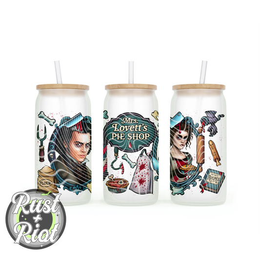 Grindhouse Gourmet The Barber & The Butcher Glass Can Wrap – Horror PNG (16oz)