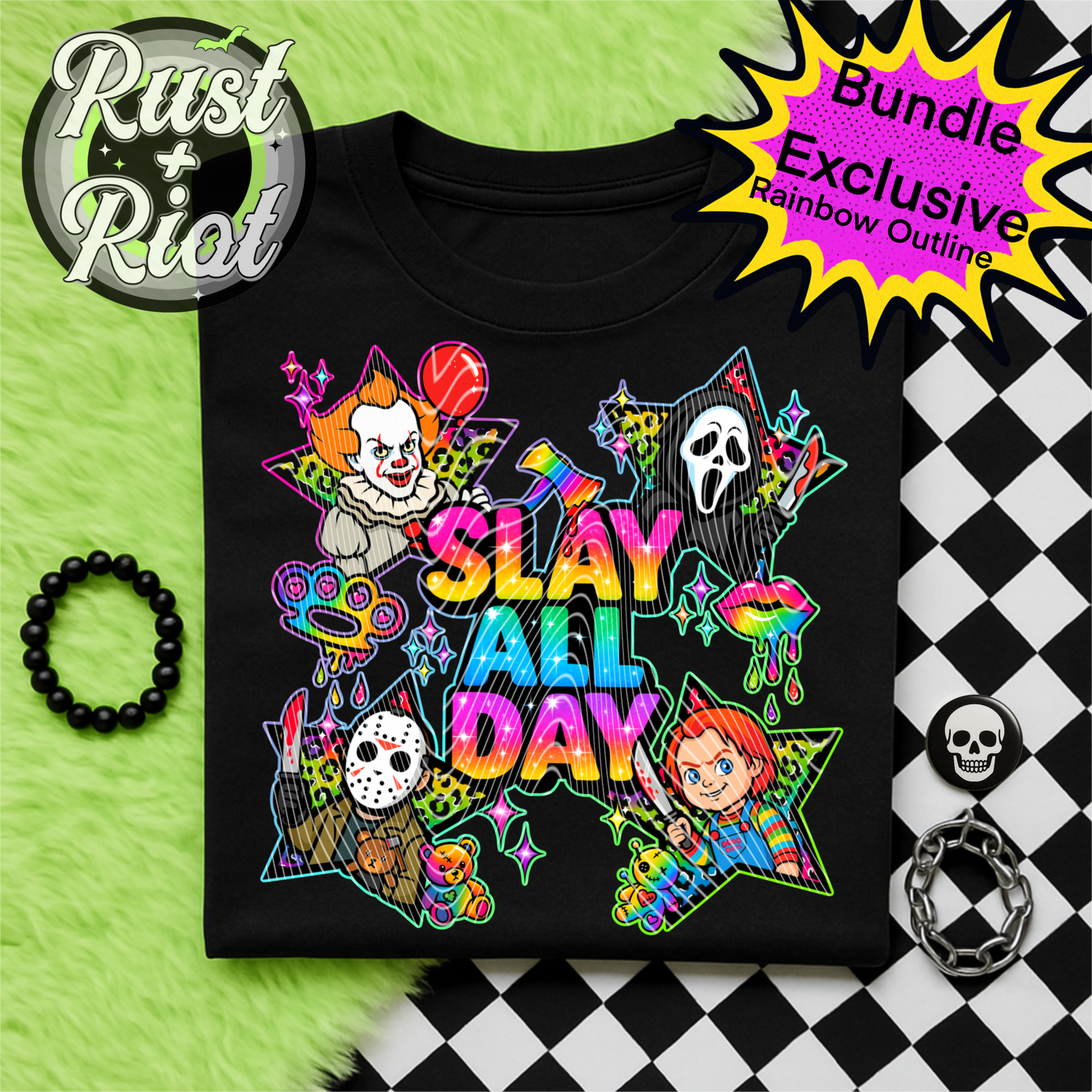 Slay All Day Bundle - Rainbow Horror PNG Set for Sublimation, DTF, Paper, Fabric and Crafts