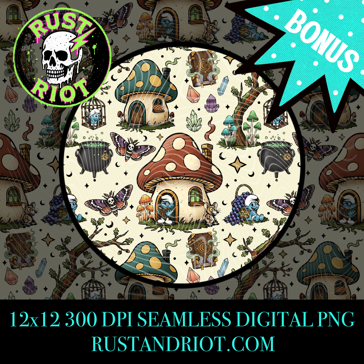 Woodland Tarot Seamless Pattern | Whimsical Forest Mystic Repeat | PNG Digital Download