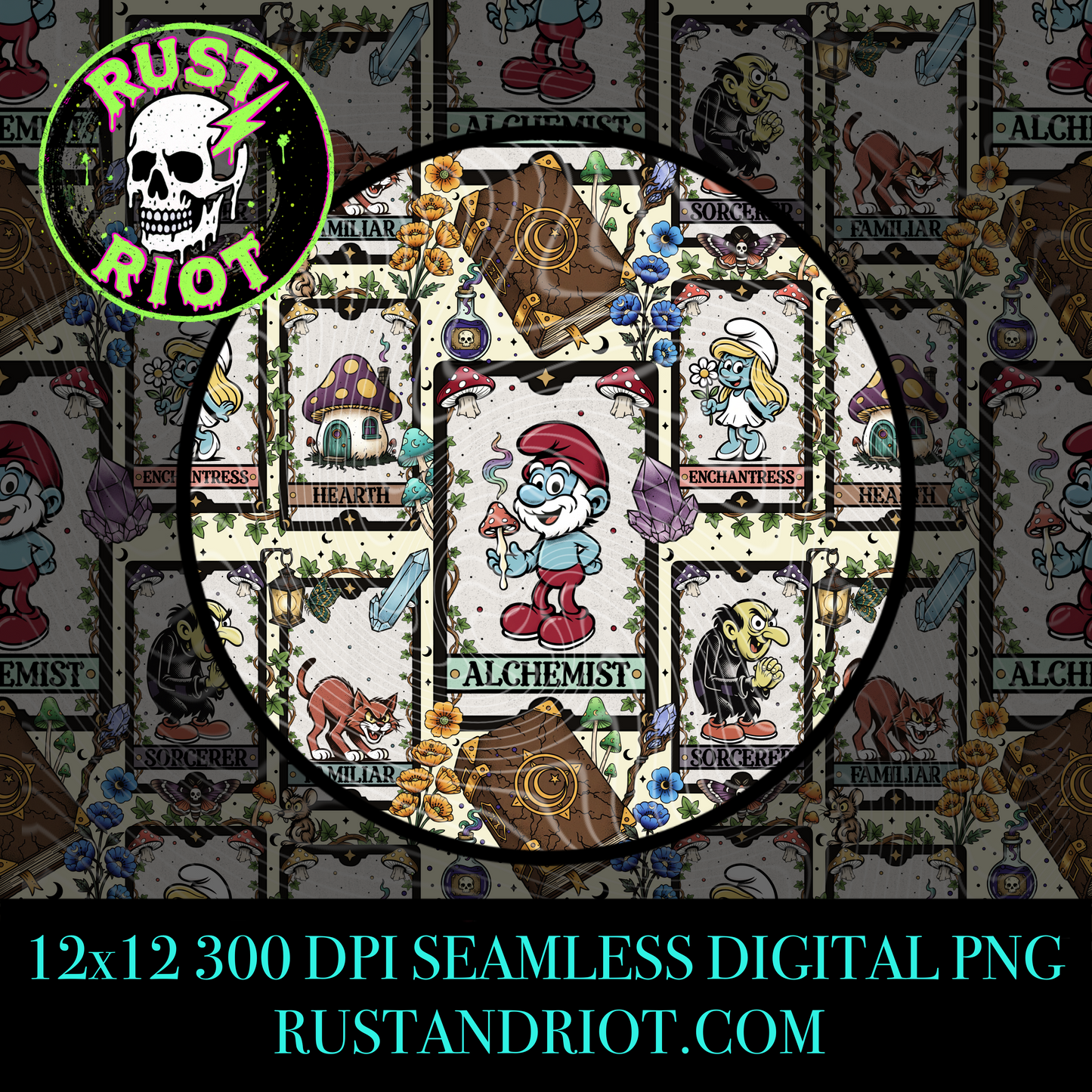 Woodland Tarot Seamless Pattern | Whimsical Forest Mystic Repeat | PNG Digital Download