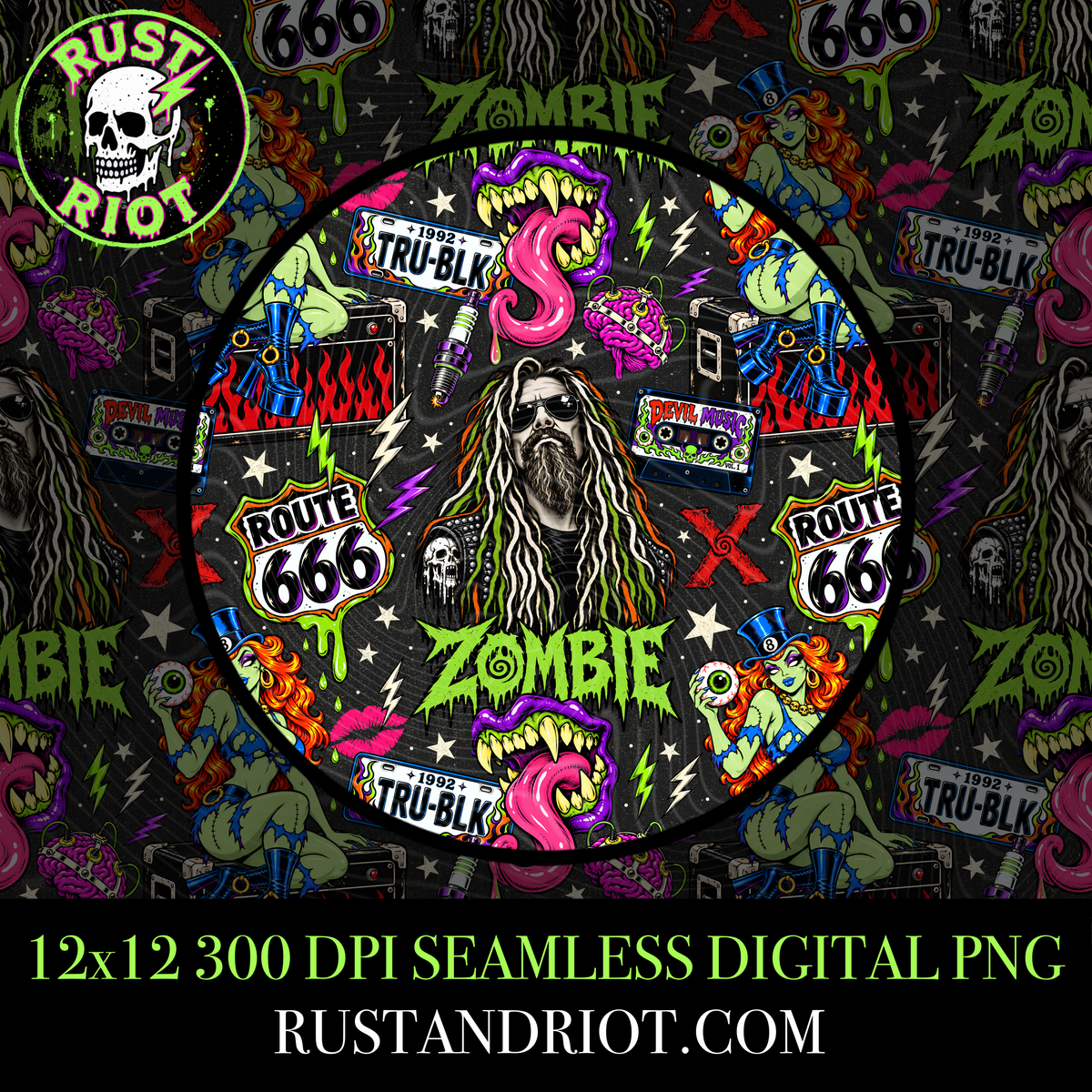 Electric Devil Seamless Pattern | Rock & Roll Horror | PNG Digital Download