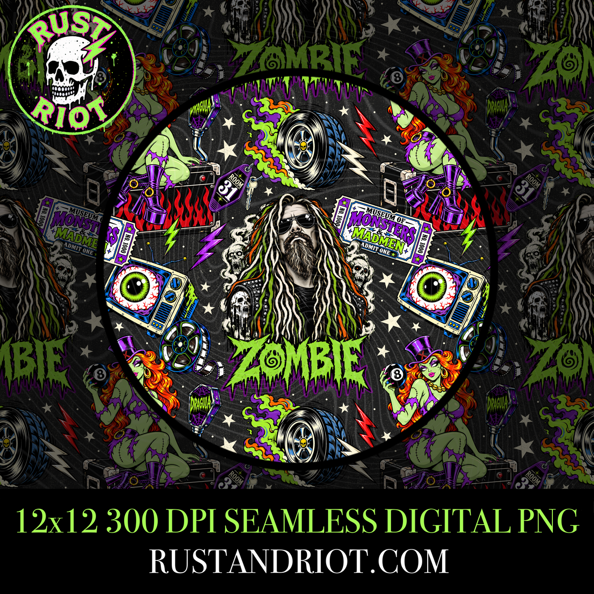 Electric Devil Seamless Pattern | Rock & Roll Horror | PNG Digital Download