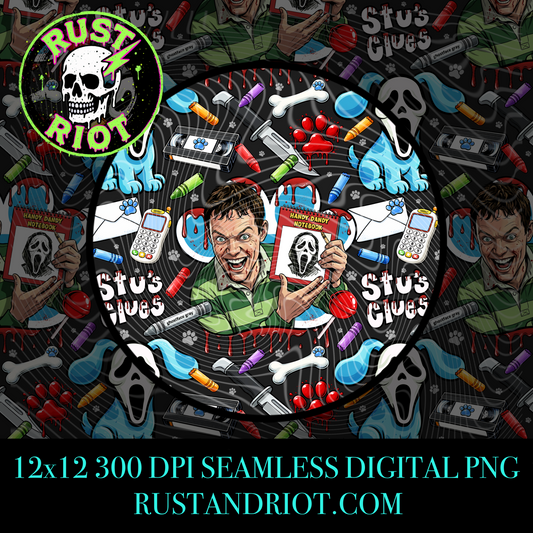 Handy Dandy Horror Seamless Pattern | Retro Cartoon Slasher Parody | PNG Digital Download