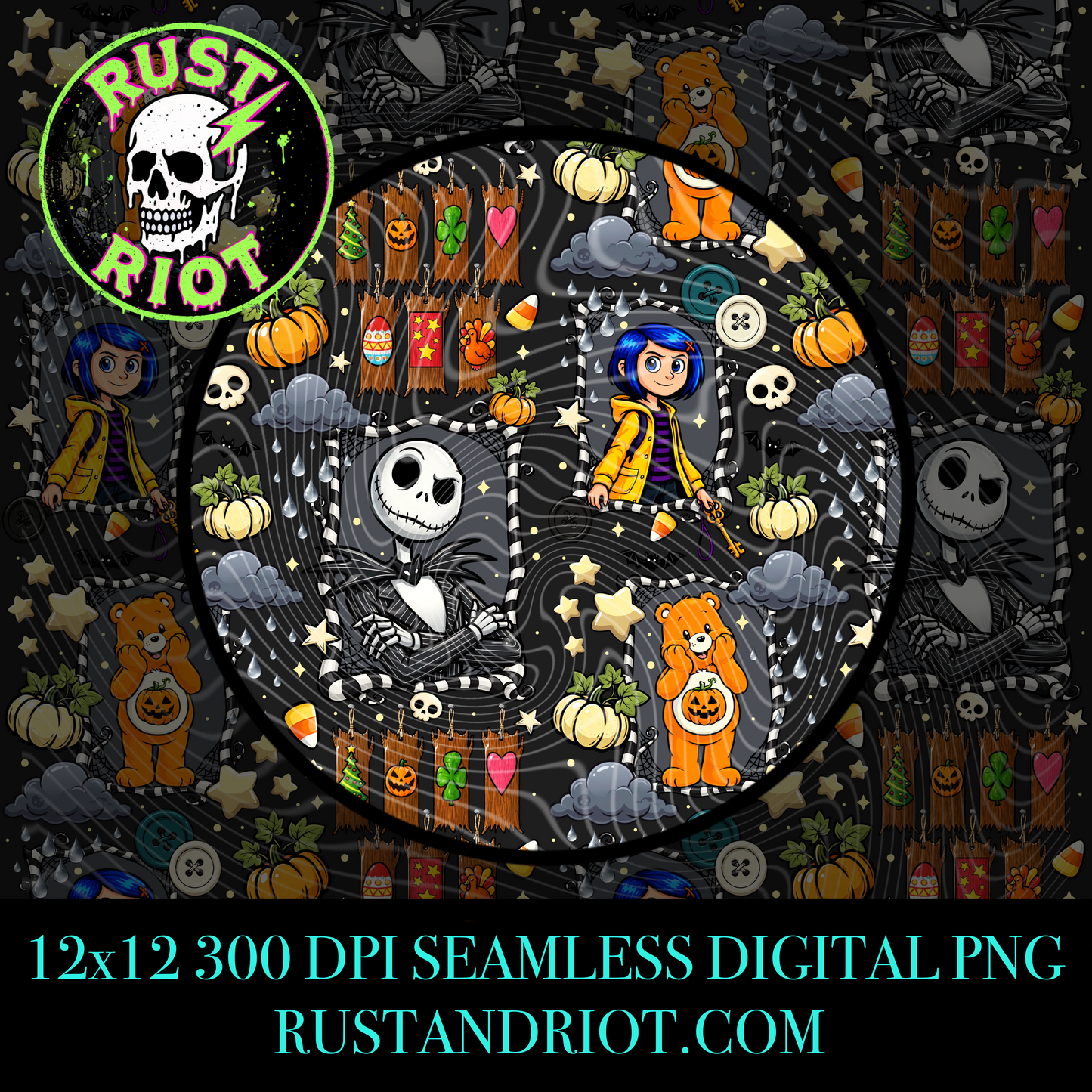 Halloween Mash Up Seamless Pattern | Spooky Cute Fall Repeat | PNG Digital Download