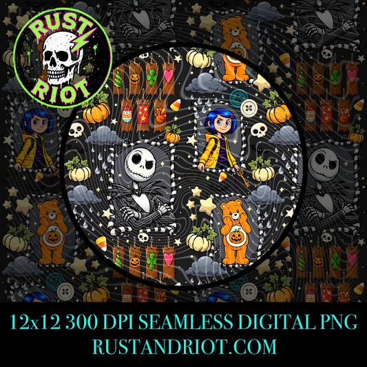 Halloween Mash Up Seamless Pattern | Spooky Cute Fall Repeat | PNG Digital Download