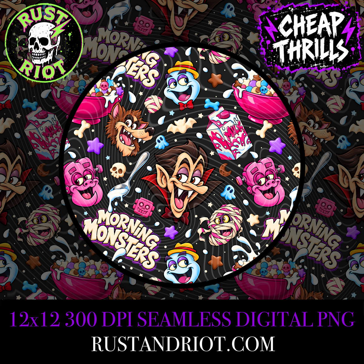 Morning Monsters | Retro Monster Cereal Collection | PNG Digital Download
