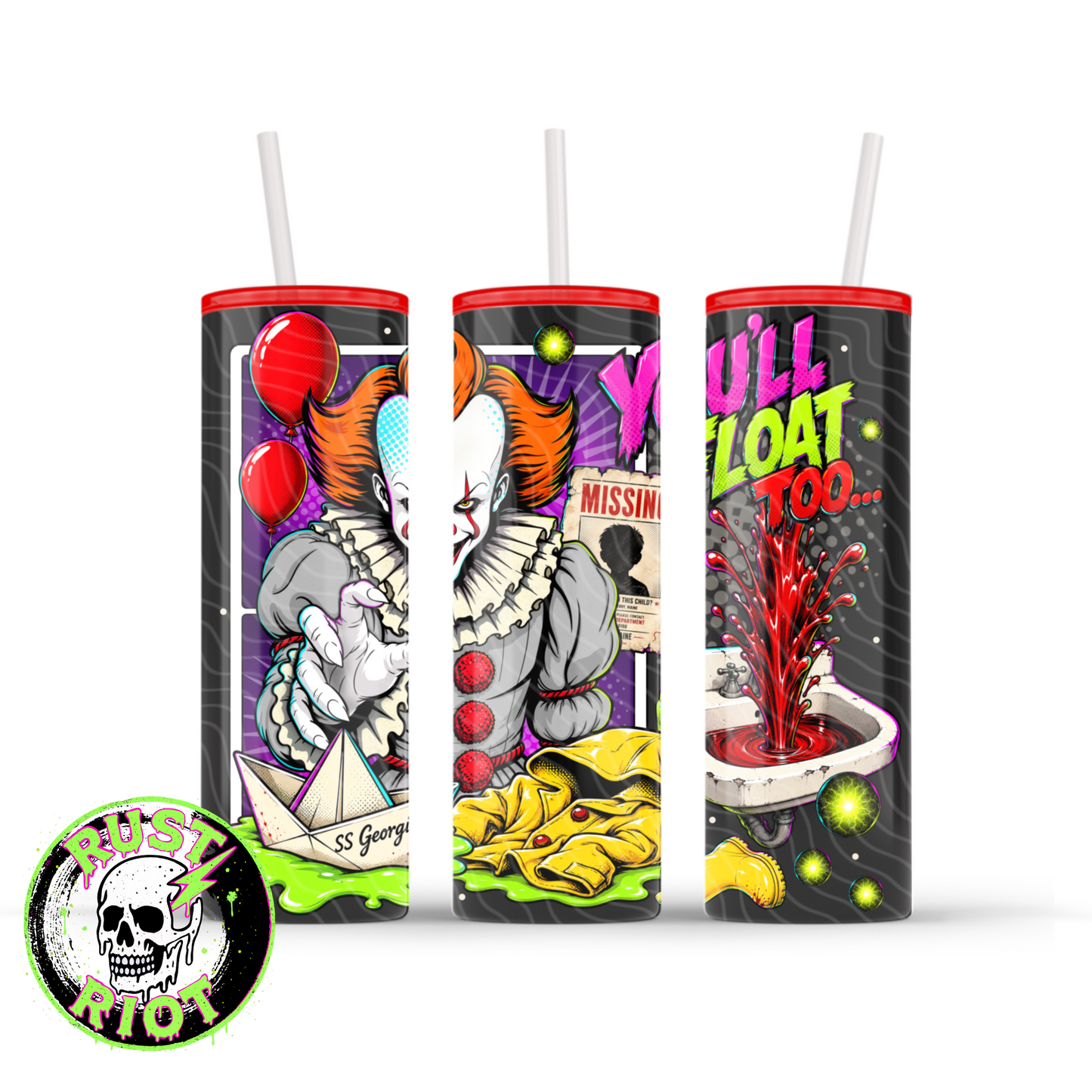 Derry After Dark Tumbler Wrap | Neon Comic Horror | PNG Digital Download