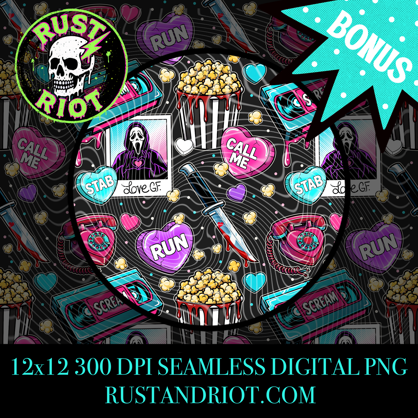 Be My Victim | Cult Slasher Seamless Pattern | PNG Digital Download