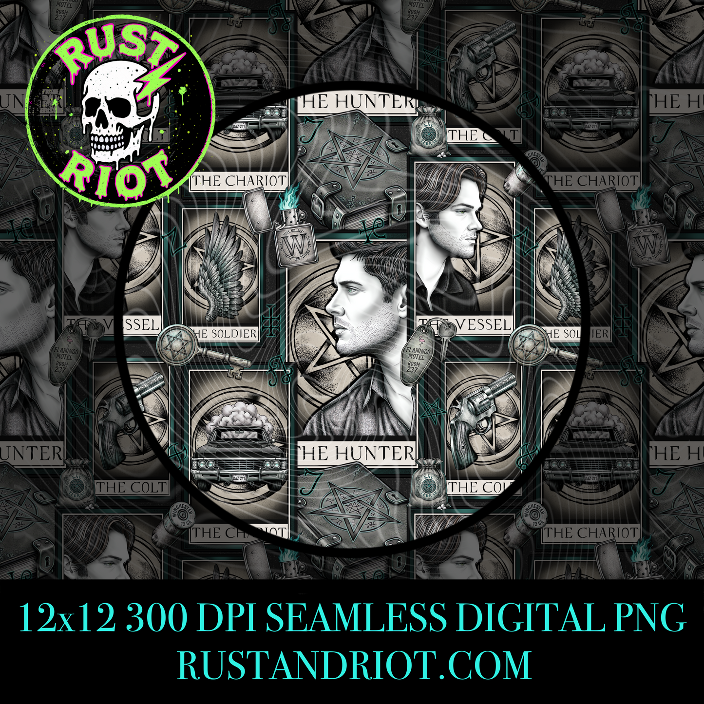 The Hunter’s Deck Seamless Pattern | Neo-Trad Occult Graphic | PNG Digital Download