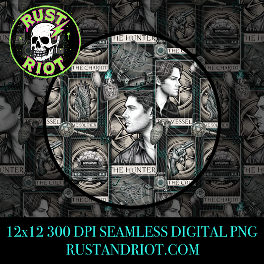The Hunter’s Deck Seamless Pattern | Neo-Trad Occult Graphic | PNG Digital Download