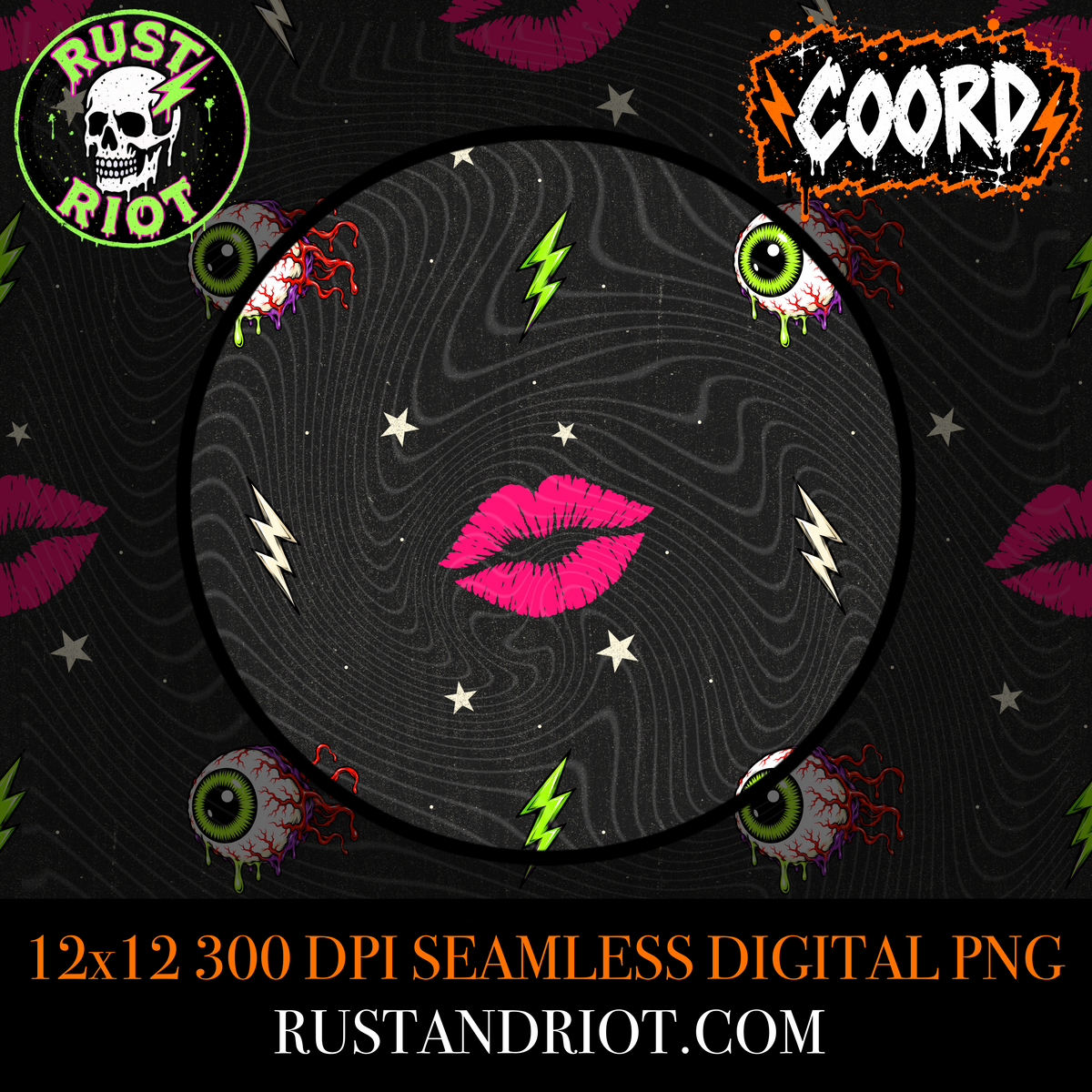 Electric Devil Seamless Pattern | Rock & Roll Horror | PNG Digital Download