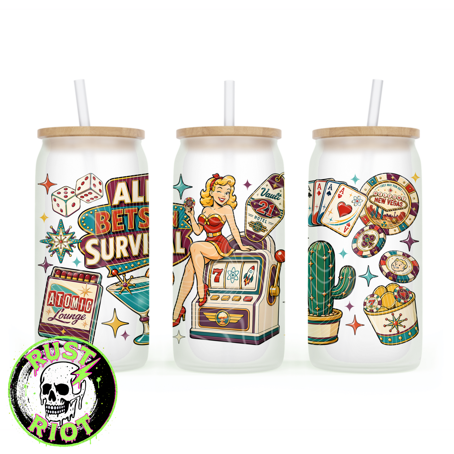 Atomic Jackpot Glass Can Wrap | Retro Casino Wasteland | PNG Digital Download