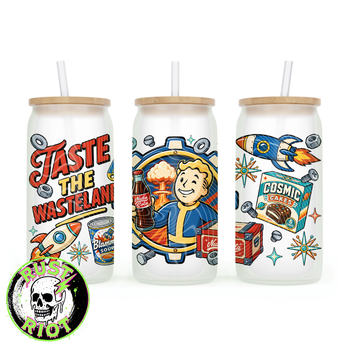 Wasteland Adventure 16oz Glass Can Wrap | Retro Atomic Survival | PNG Digital Download