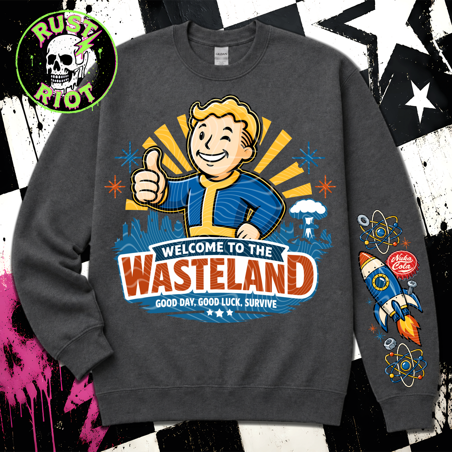 Wasteland Adventure Tee Graphic | Retro Atomic Survival | PNG Digital Download