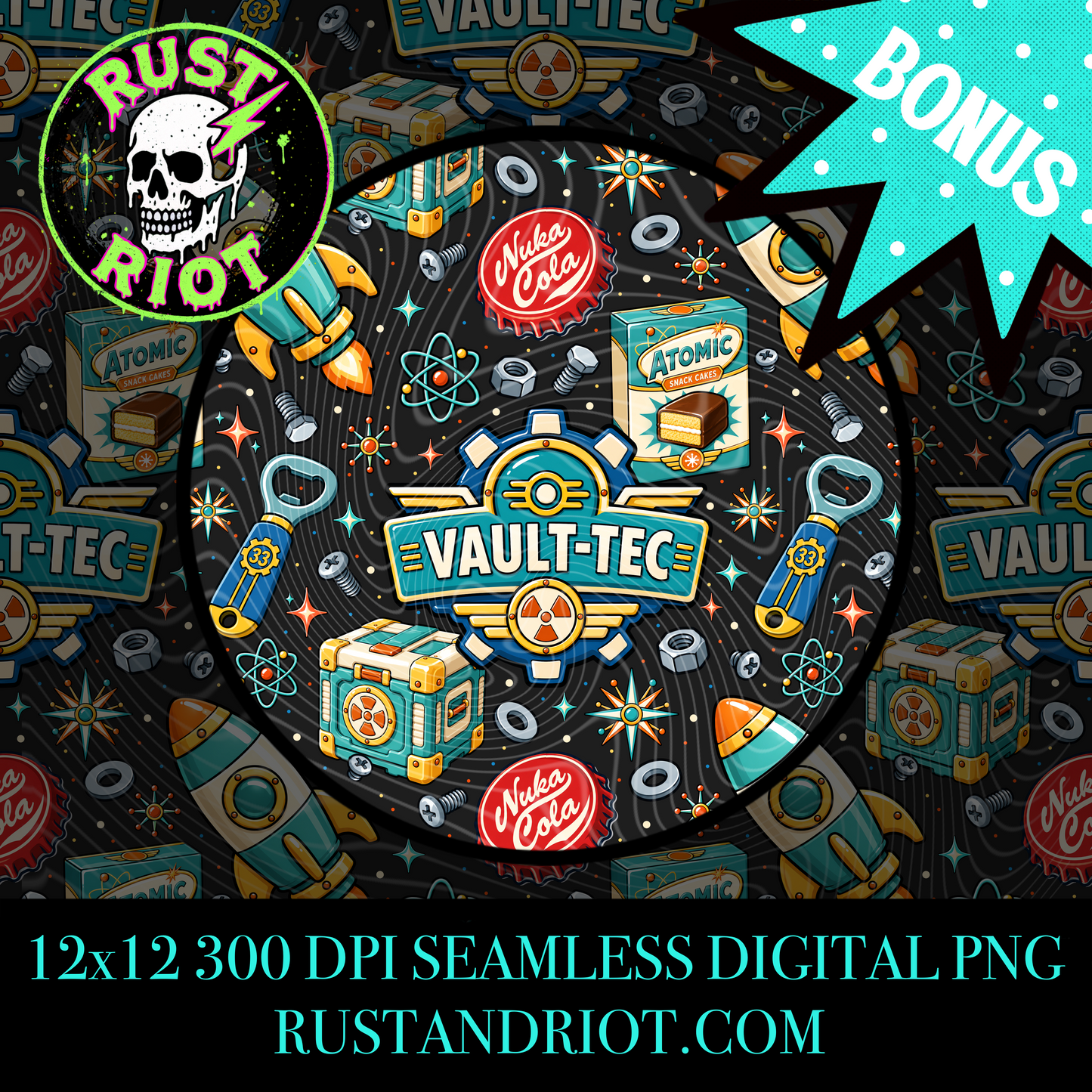 Wasteland Adventure Seamless Patterns | Retro Atomic Survival | PNG Digital Download
