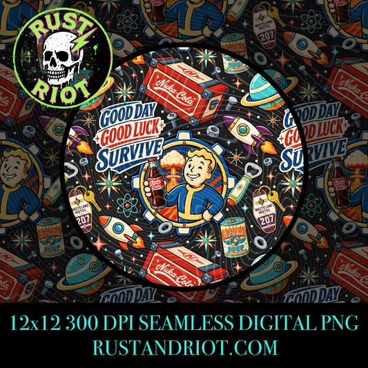 Wasteland Adventure Seamless Patterns | Retro Atomic Survival | PNG Digital Download