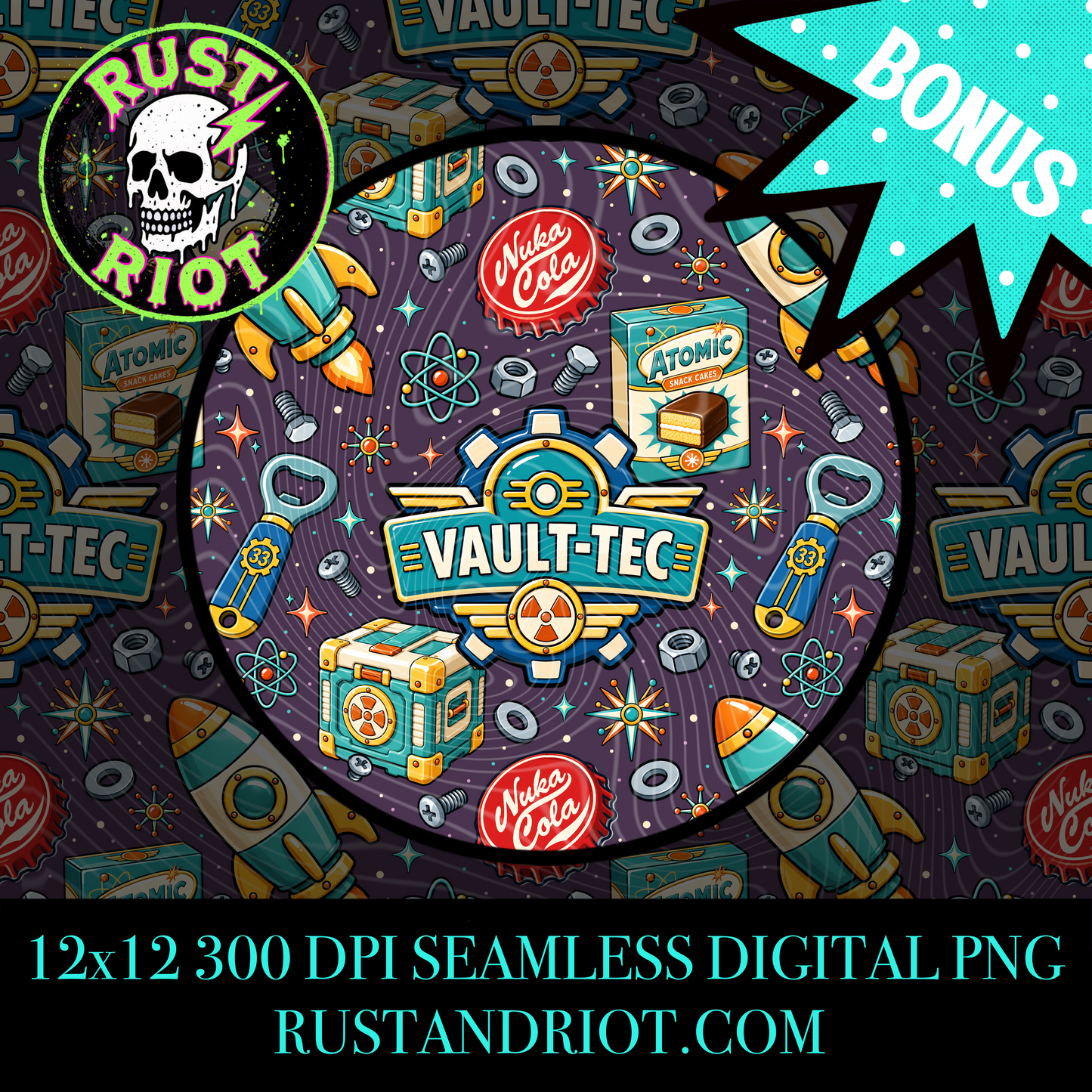 Wasteland Adventure Seamless Patterns | Retro Atomic Survival | PNG Digital Download