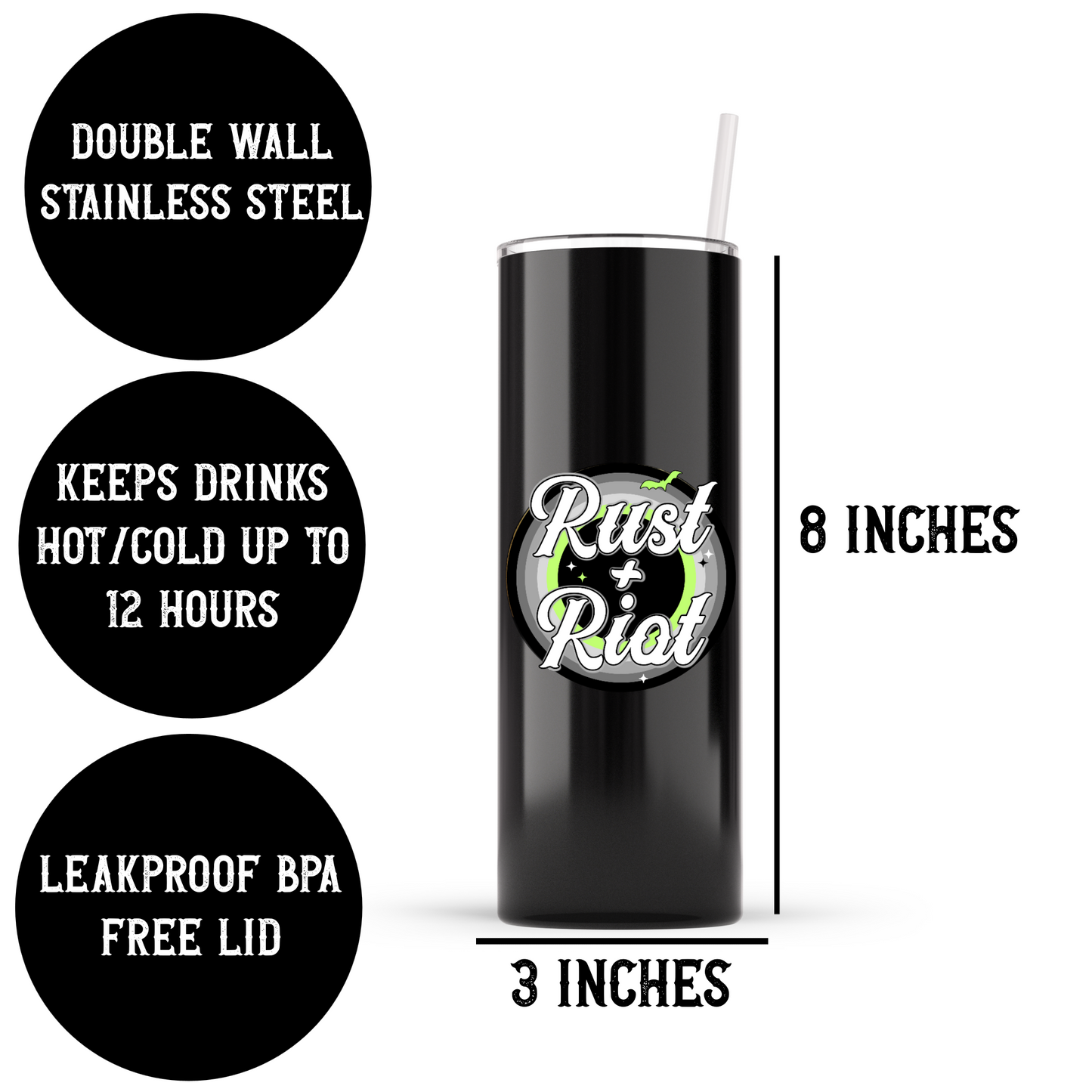 Luci-Purrr 20oz Skinny Stainless Steel Tumbler with Plastic Lid and Straw