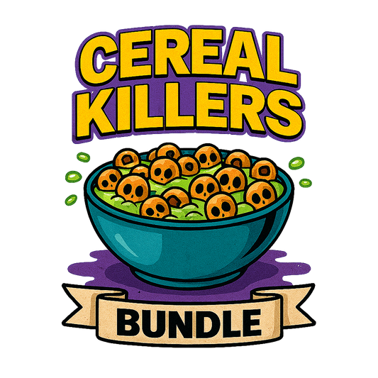 Cereal Killers Horror PNG Bundle – Retro Comic-Style Slasher Breakfast Set (10 Designs)