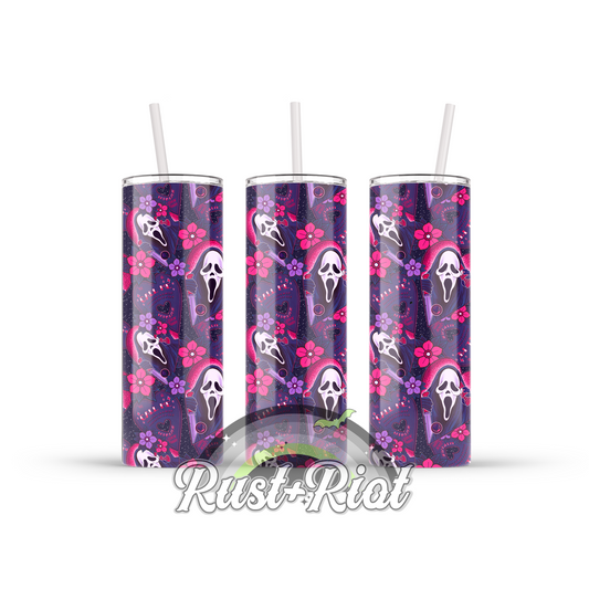 Call Me Traditional Tattoo Style Ghost Slasher 20oz Skinny Stainless Steel Tumbler with Plastic Lid and Straw